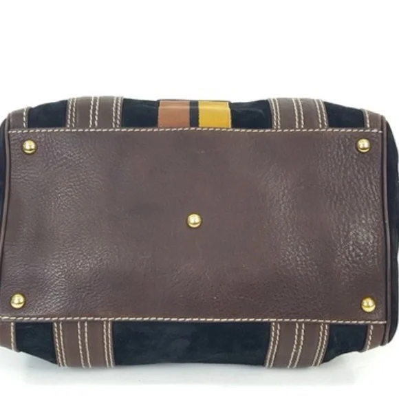 Gucci Aviatrix Boston Black Suede Brown Leather Satchel Bag Handbag - Picture 8 of 10